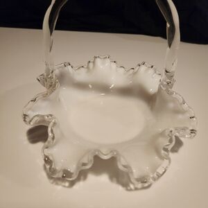 Fenton Elegant White and Clear Glass Decorative Basket